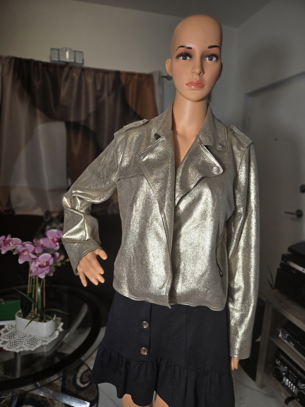 Cato Metallic Gold Cropped Moto Jacket - Picture 5 of 9